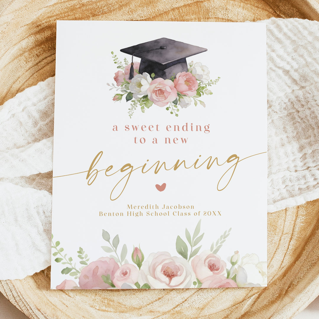 MEREDITH Blush Floral New Beginning Graduation Dessert Table Sign Unframed