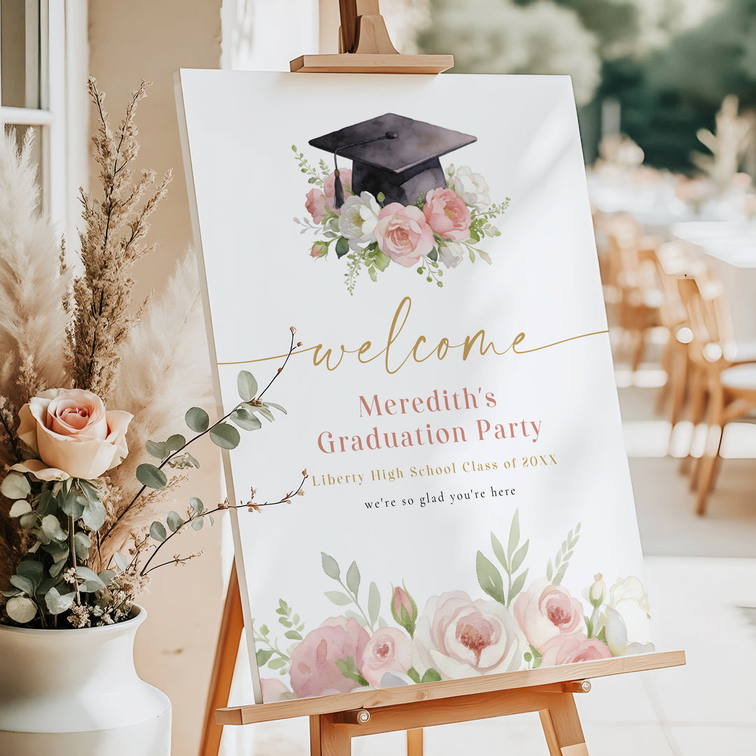 MEREDITH Blush Floral Watercolor Graduation Welcome Sign