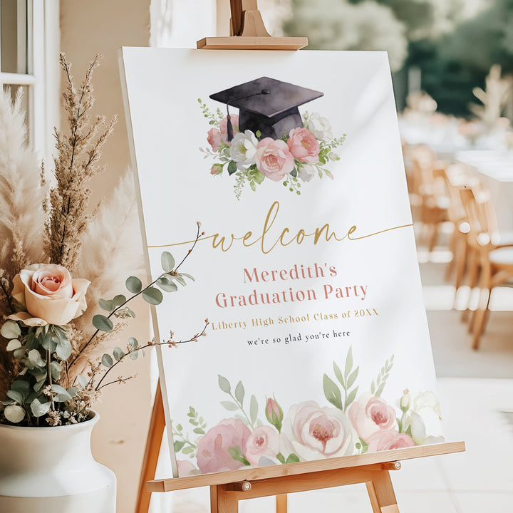 MEREDITH Blush Floral Watercolor Graduation Welcome Sign