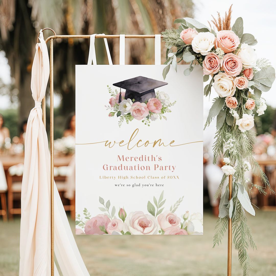 MEREDITH Blush Floral Watercolor Graduation Welcome Sign