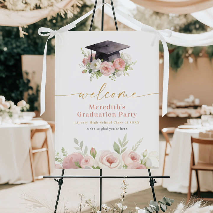 MEREDITH Blush Floral Watercolor Graduation Welcome Sign