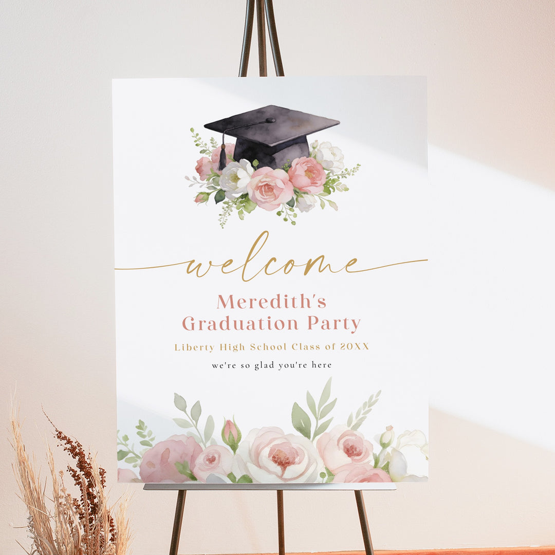 MEREDITH Blush Floral Watercolor Graduation Welcome Sign