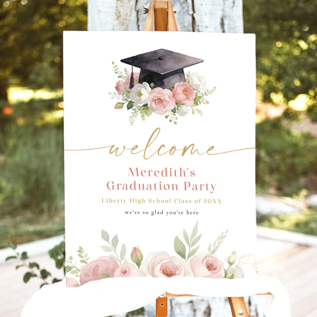 MEREDITH Blush Floral Watercolor Graduation Welcome Sign