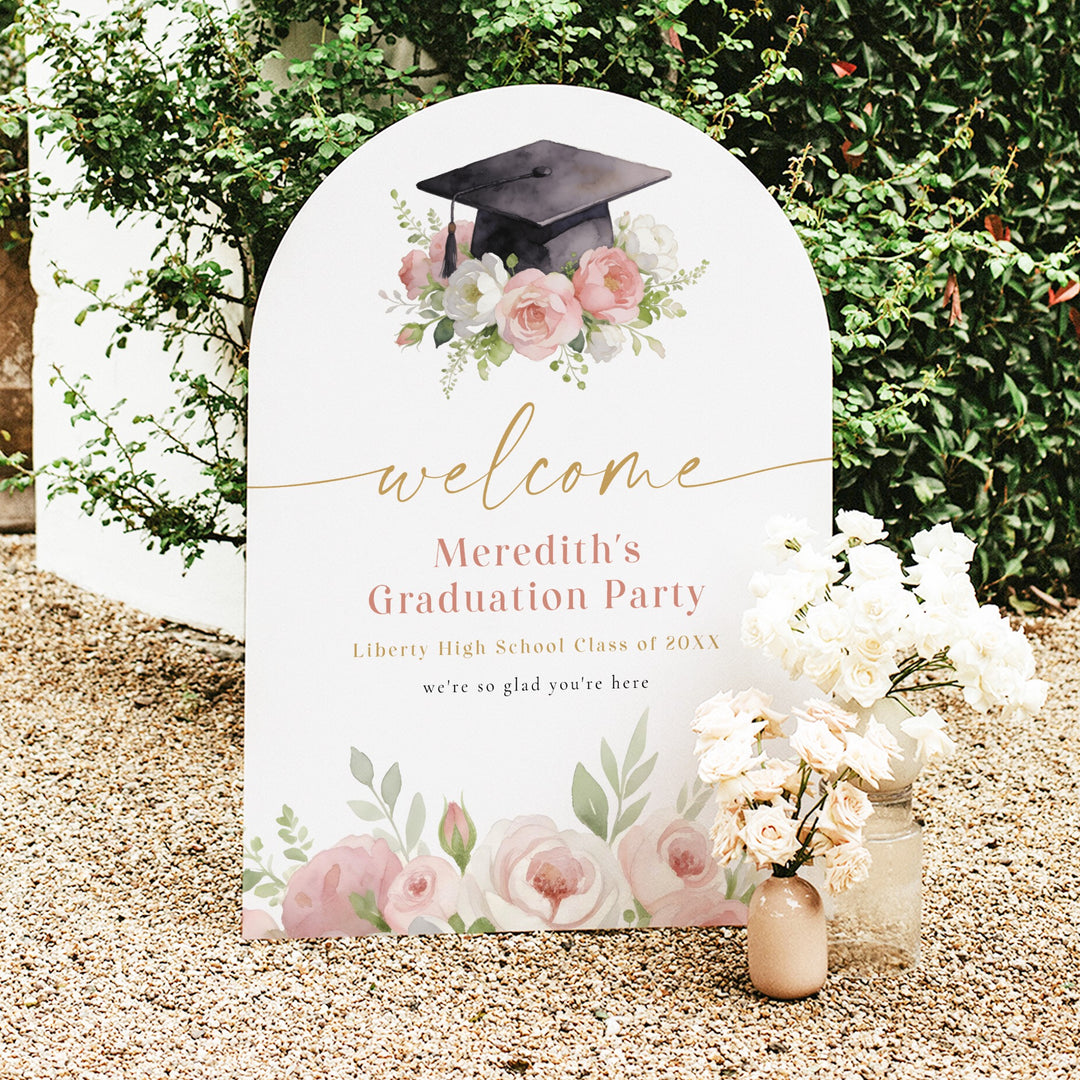 MEREDITH Blush Floral Watercolor Graduation Welcome Sign