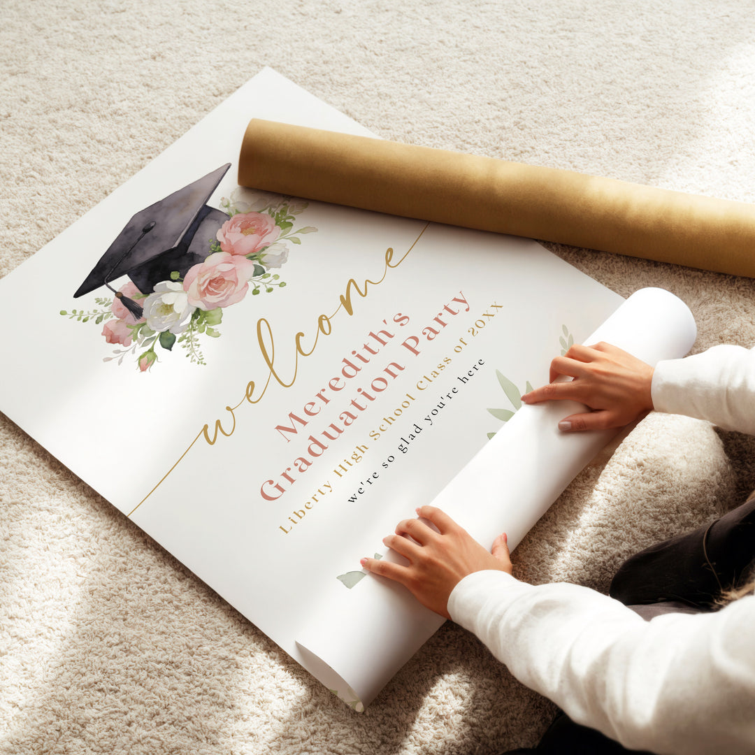 MEREDITH Blush Floral Watercolor Graduation Welcome Sign