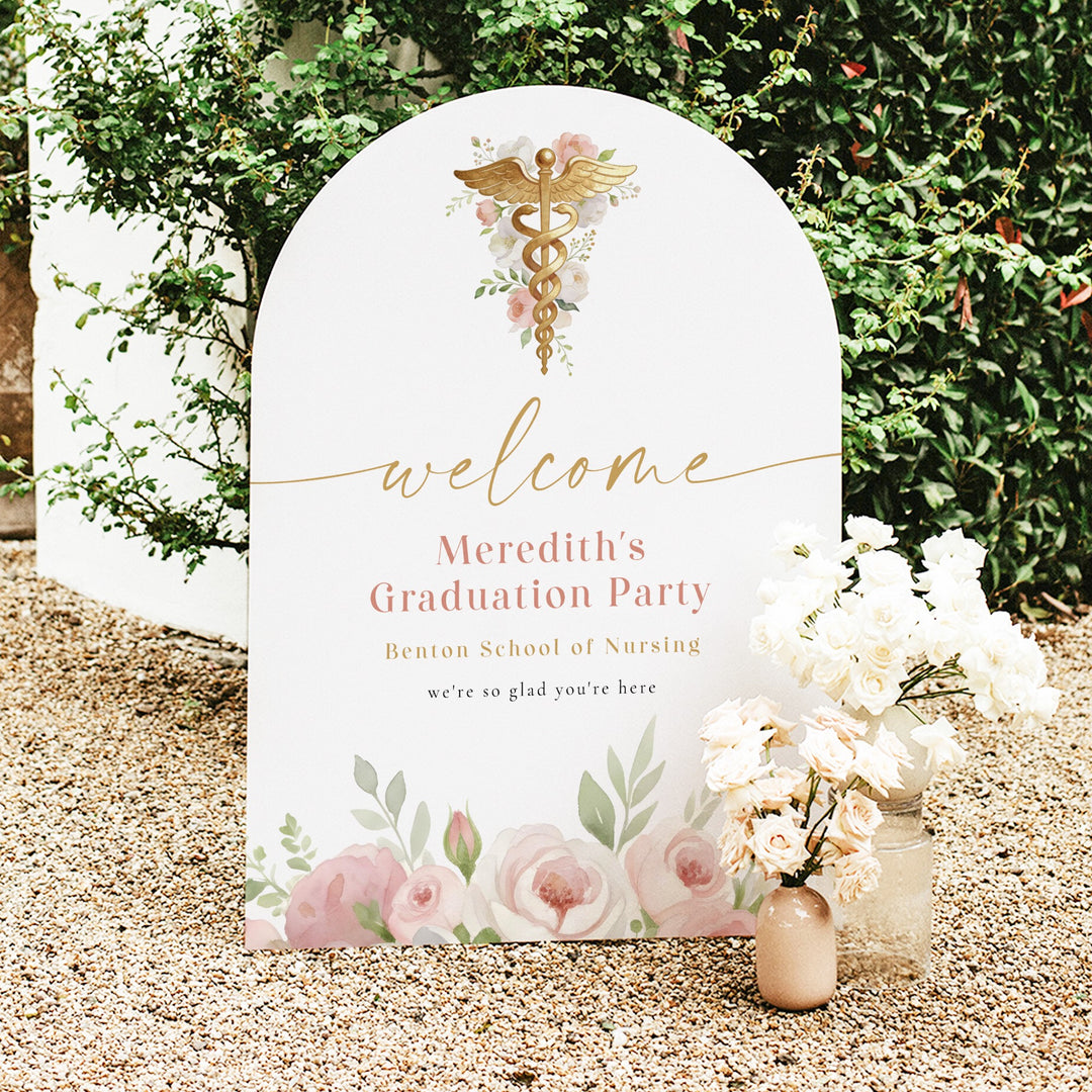 MEREDITH Blush Floral Watercolor Medical Nursing Graduation Welcome Sign