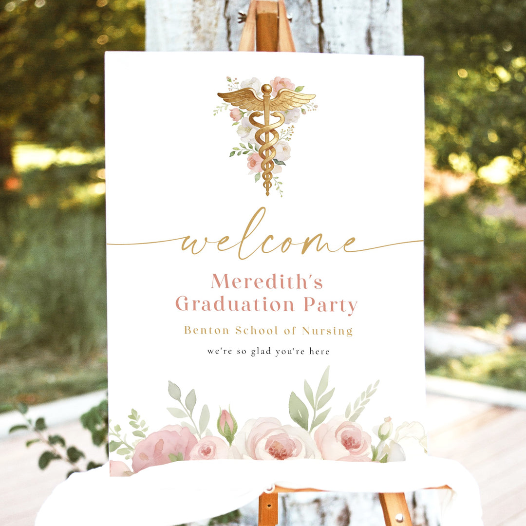 MEREDITH Blush Floral Watercolor Medical Nursing Graduation Welcome Sign