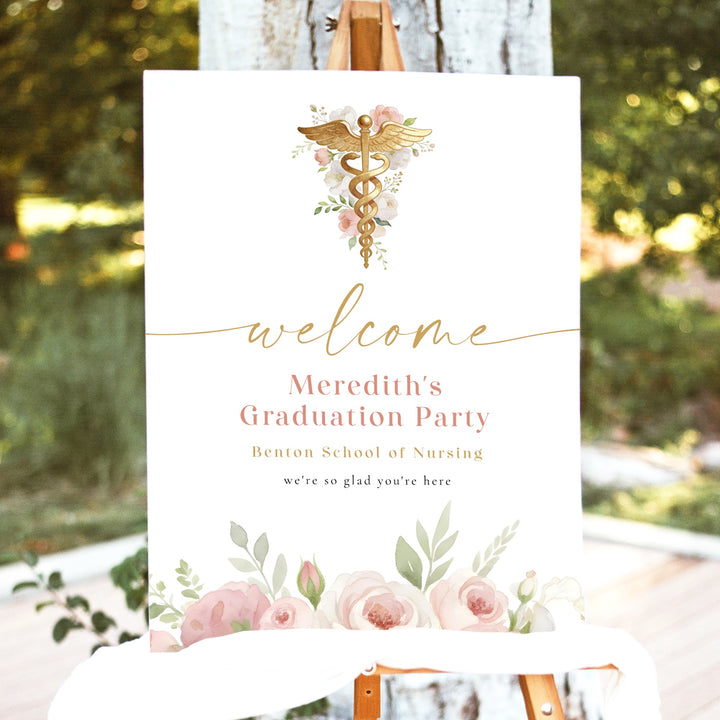MEREDITH Blush Floral Watercolor Medical Nursing Graduation Welcome Sign