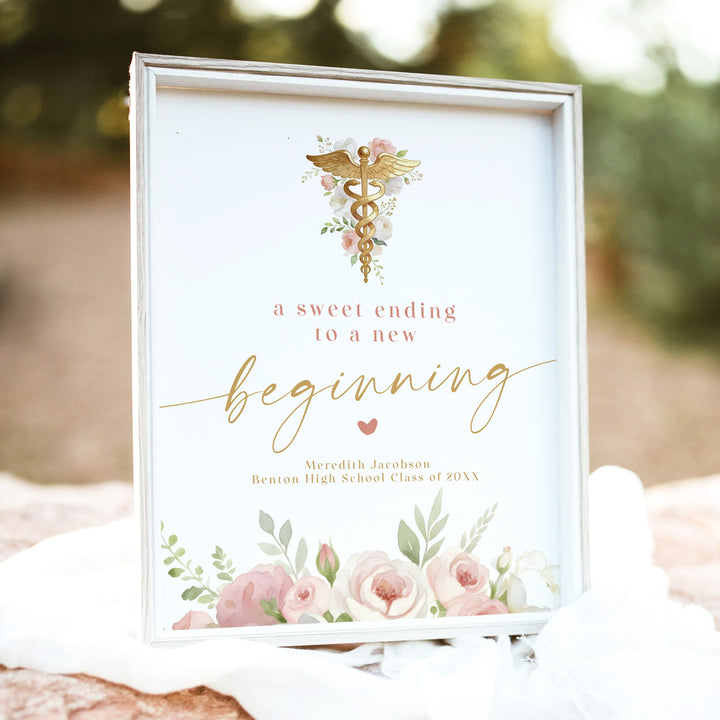 MEREDITH Blush Floral New Beginning Nursing Graduation Dessert Table Sign Unframed