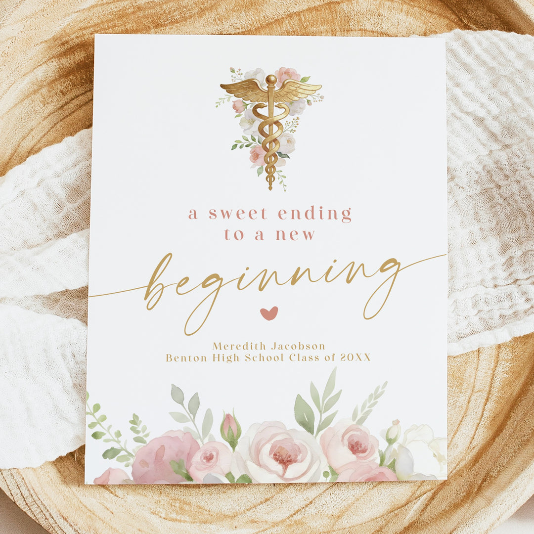 MEREDITH Blush Floral New Beginning Nursing Graduation Dessert Table Sign Unframed