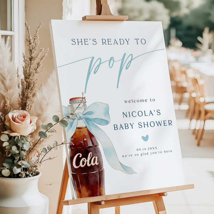 NICOLA Ready to Pop Baby Boy Soda Pop Baby Shower Welcome Sign