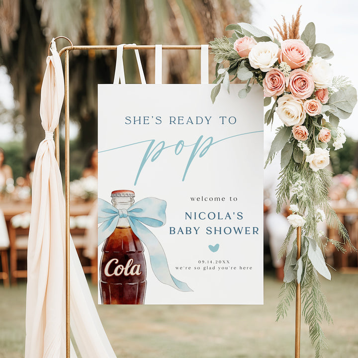 NICOLA Ready to Pop Baby Boy Soda Pop Baby Shower Welcome Sign