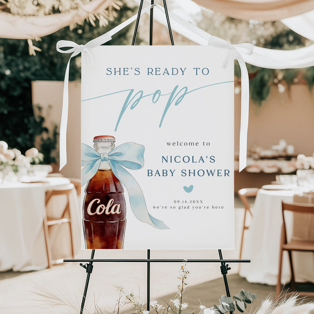 NICOLA Ready to Pop Baby Boy Soda Pop Baby Shower Welcome Sign