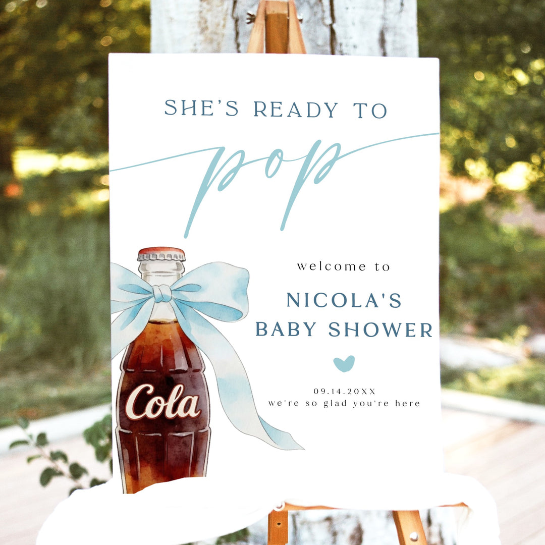 NICOLA Ready to Pop Baby Boy Soda Pop Baby Shower Welcome Sign
