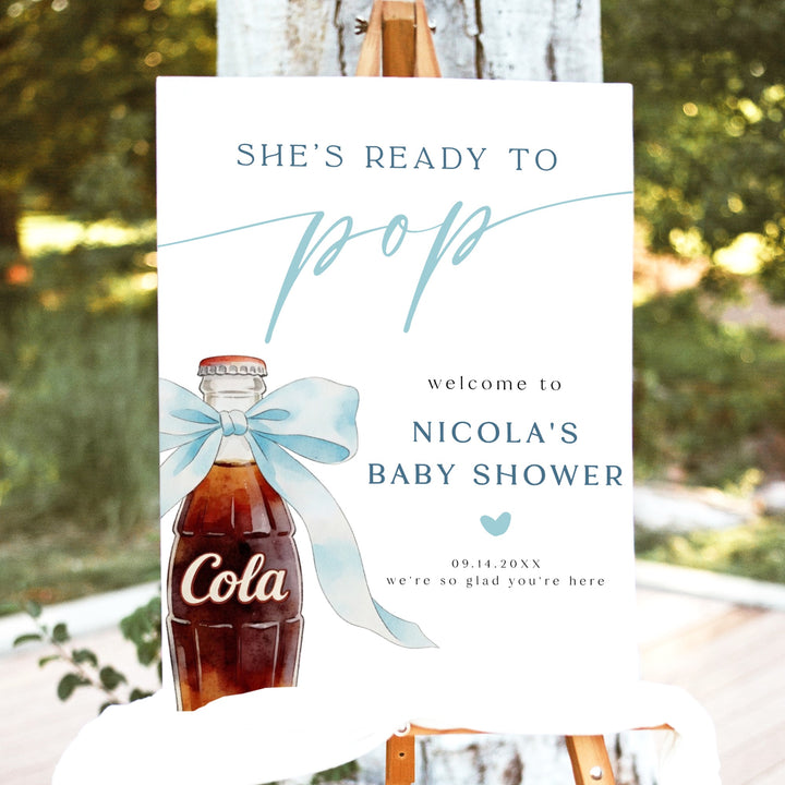 NICOLA Ready to Pop Baby Boy Soda Pop Baby Shower Welcome Sign
