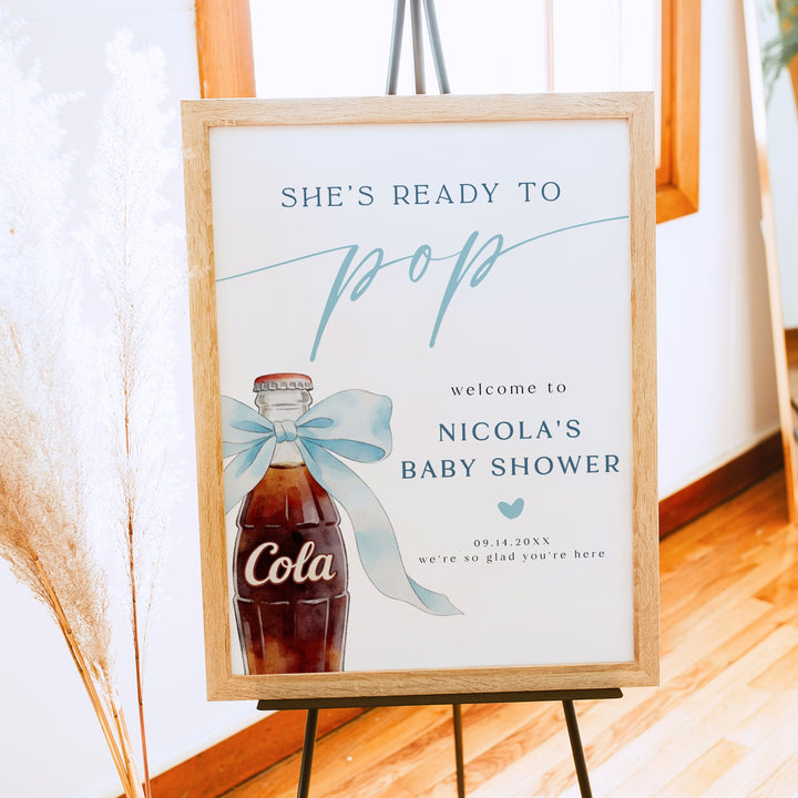 NICOLA Ready to Pop Baby Boy Soda Pop Baby Shower Welcome Sign