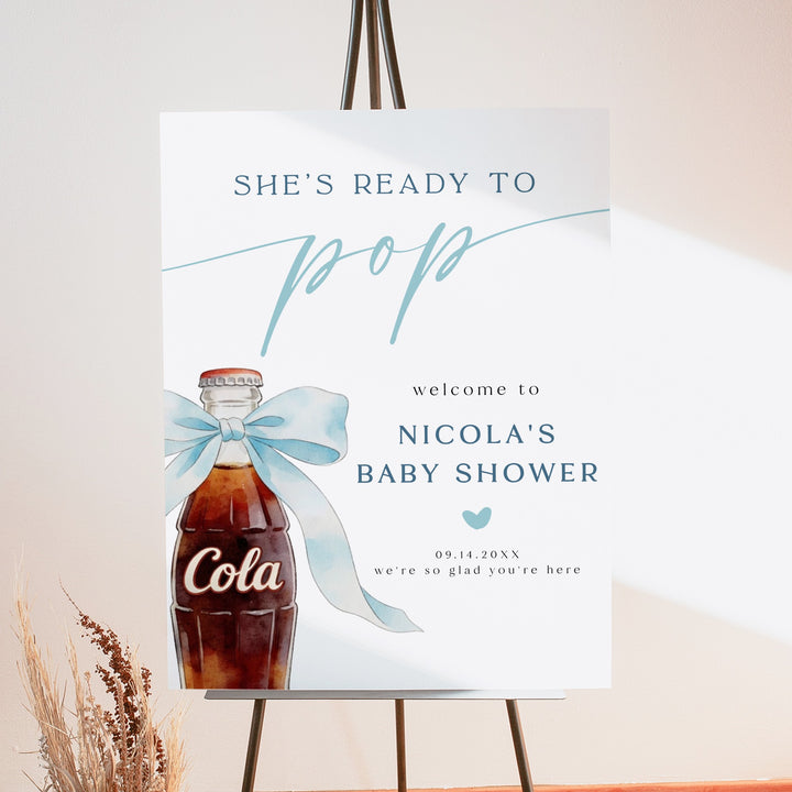NICOLA Ready to Pop Baby Boy Soda Pop Baby Shower Welcome Sign