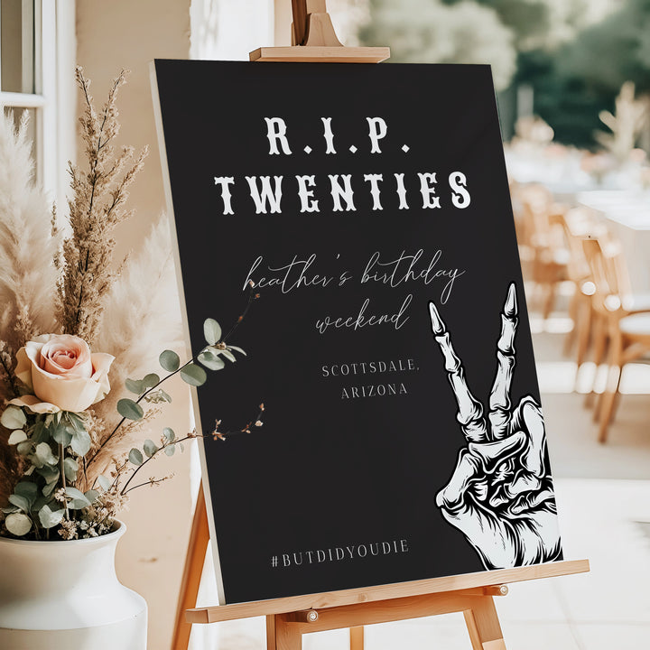 NOVA RIP Twenties Goth Skeleton 30th Birthday Party Welcome Sign