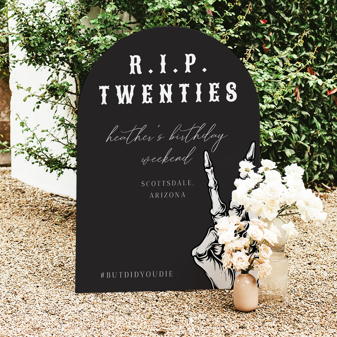 NOVA RIP Twenties Goth Skeleton 30th Birthday Party Welcome Sign