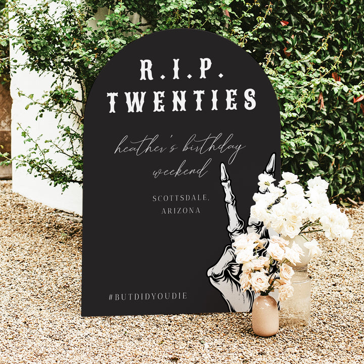 NOVA RIP Twenties Goth Skeleton 30th Birthday Party Welcome Sign
