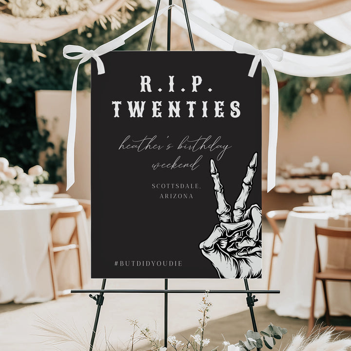 NOVA RIP Twenties Goth Skeleton 30th Birthday Party Welcome Sign