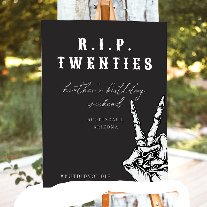 NOVA RIP Twenties Goth Skeleton 30th Birthday Party Welcome Sign