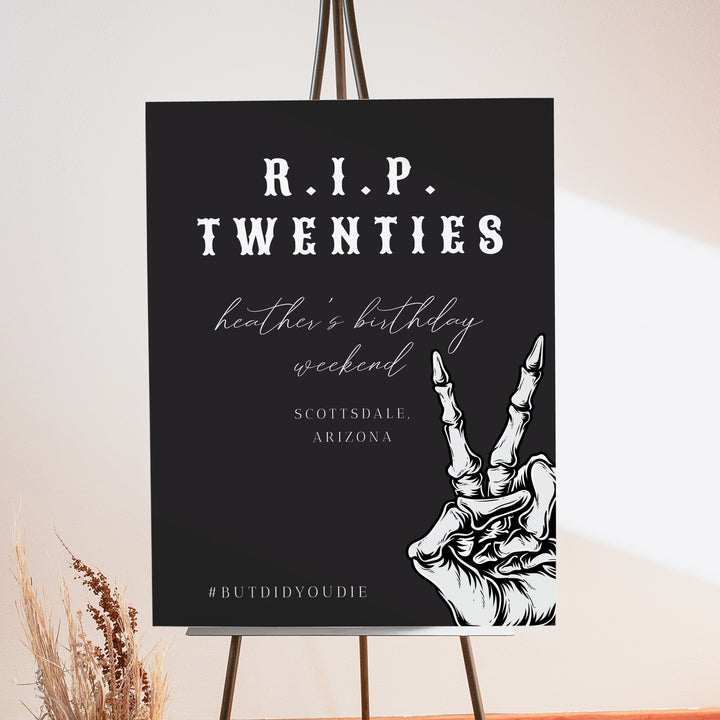 NOVA RIP Twenties Goth Skeleton 30th Birthday Party Welcome Sign