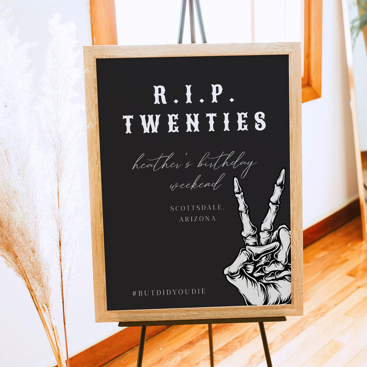 NOVA RIP Twenties Goth Skeleton 30th Birthday Party Welcome Sign