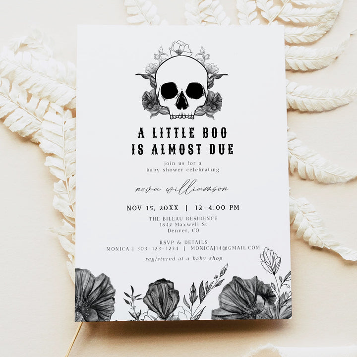 NOVA Little Boo Goth Skull Halloween Baby Shower Invitation