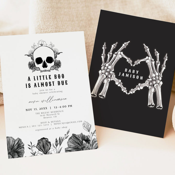 NOVA Little Boo Goth Skull Halloween Baby Shower Invitation