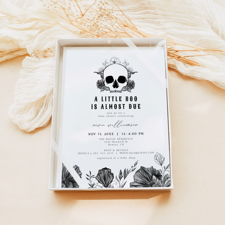 NOVA Little Boo Goth Skull Halloween Baby Shower Invitation