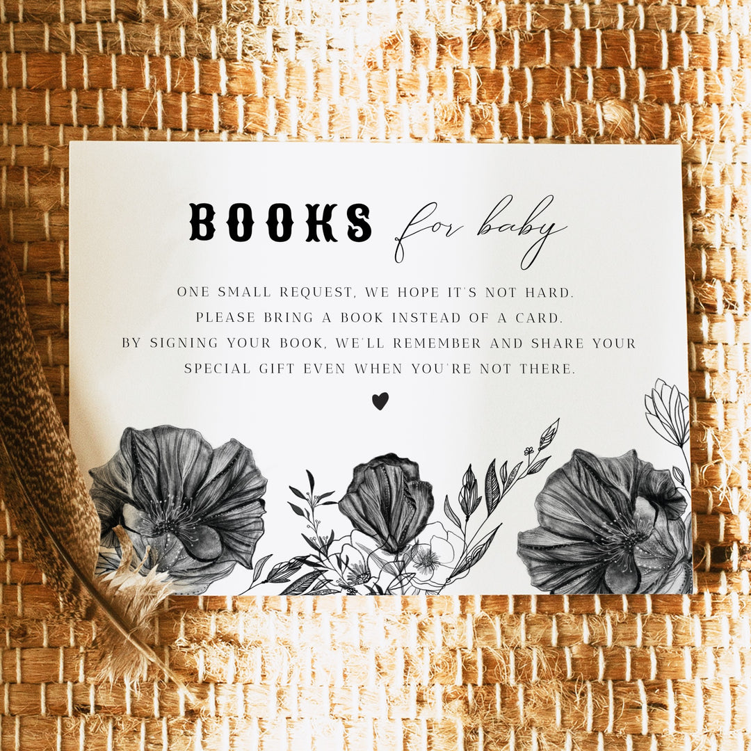 NOVA Little Boo Goth Black Floral Baby Shower Books for Baby Insert Card