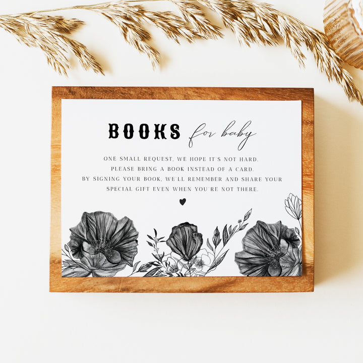 NOVA Little Boo Goth Black Floral Baby Shower Books for Baby Insert Card