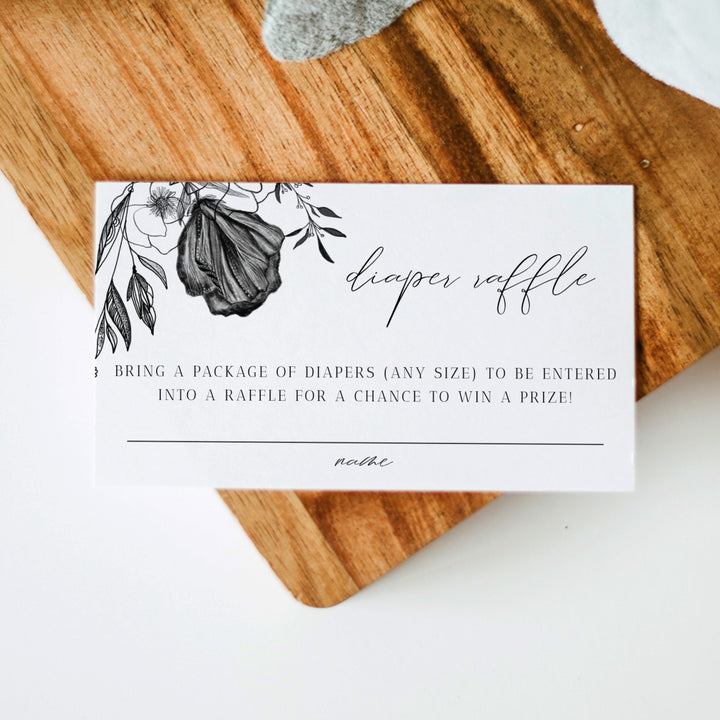 NOVA Little Book Black Floral Goth Baby Shower Diaper Raffle Cards