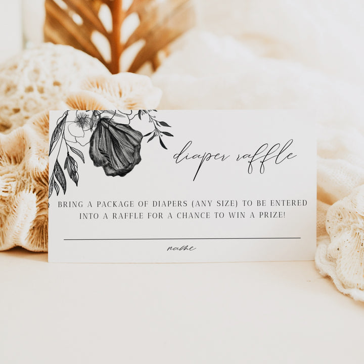 NOVA Little Book Black Floral Goth Baby Shower Diaper Raffle Cards