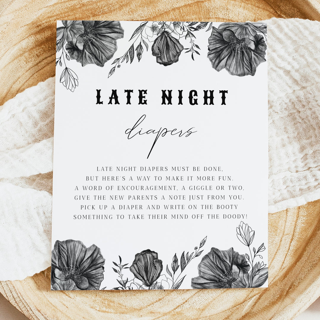 NOVA Little Boo Baby Shower Late Night Diaper Activity Table Sign