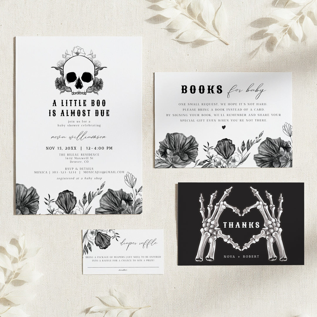 NOVA Little Boo Almost Due Spooky Goth Baby Shower Invitation Suite