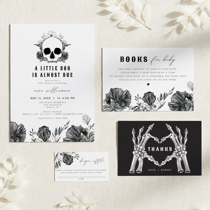 NOVA Little Boo Almost Due Spooky Goth Baby Shower Invitation Suite