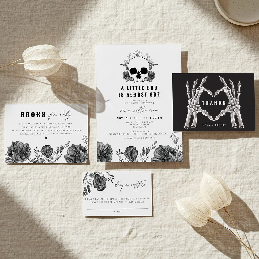 NOVA Little Boo Almost Due Spooky Goth Baby Shower Invitation Suite