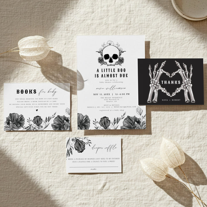 NOVA Little Boo Almost Due Spooky Goth Baby Shower Invitation Suite