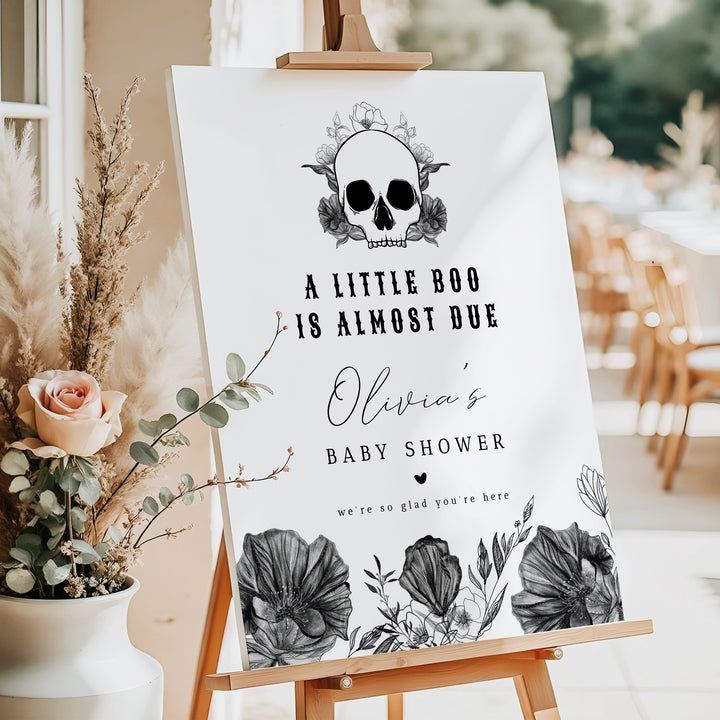 NOVA Little Boo Goth Skull Baby Shower Welcome Sign