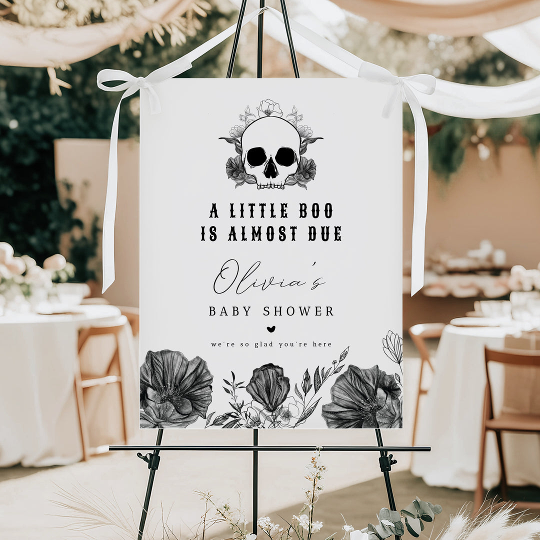 NOVA Little Boo Goth Skull Baby Shower Welcome Sign