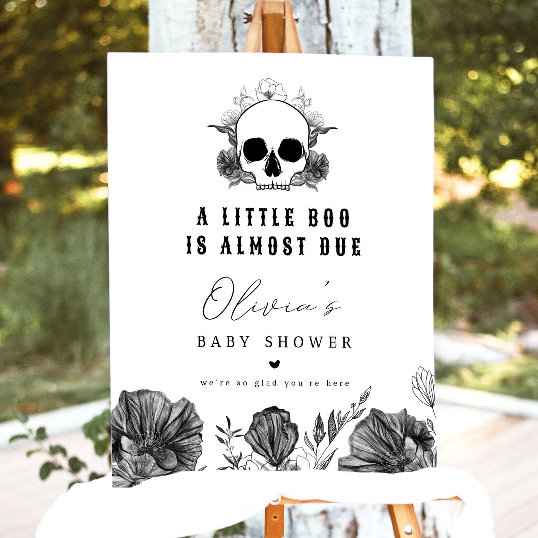 NOVA Little Boo Goth Skull Baby Shower Welcome Sign