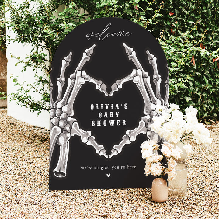 NOVA Little Boo Goth Skeleton Heart Hand Baby Shower Welcome Sign