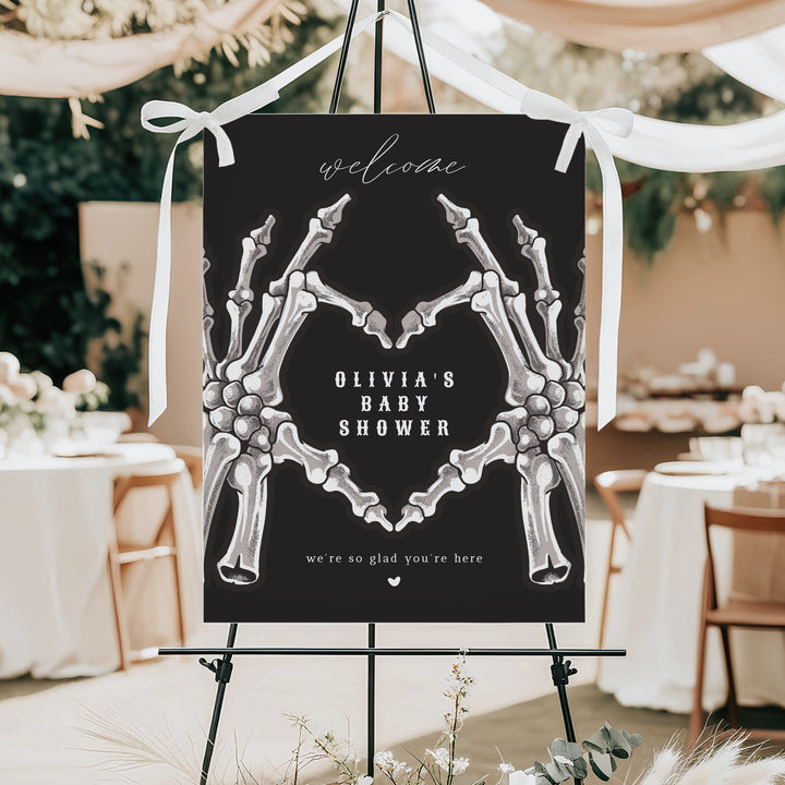 NOVA Little Boo Goth Skeleton Heart Hand Baby Shower Welcome Sign