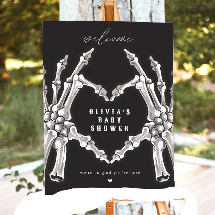NOVA Little Boo Goth Skeleton Heart Hand Baby Shower Welcome Sign