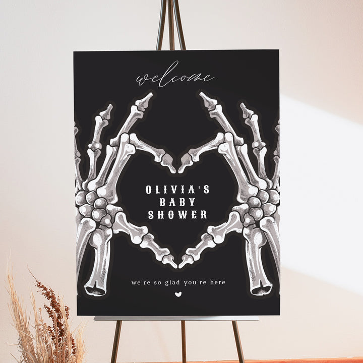 NOVA Little Boo Goth Skeleton Heart Hand Baby Shower Welcome Sign