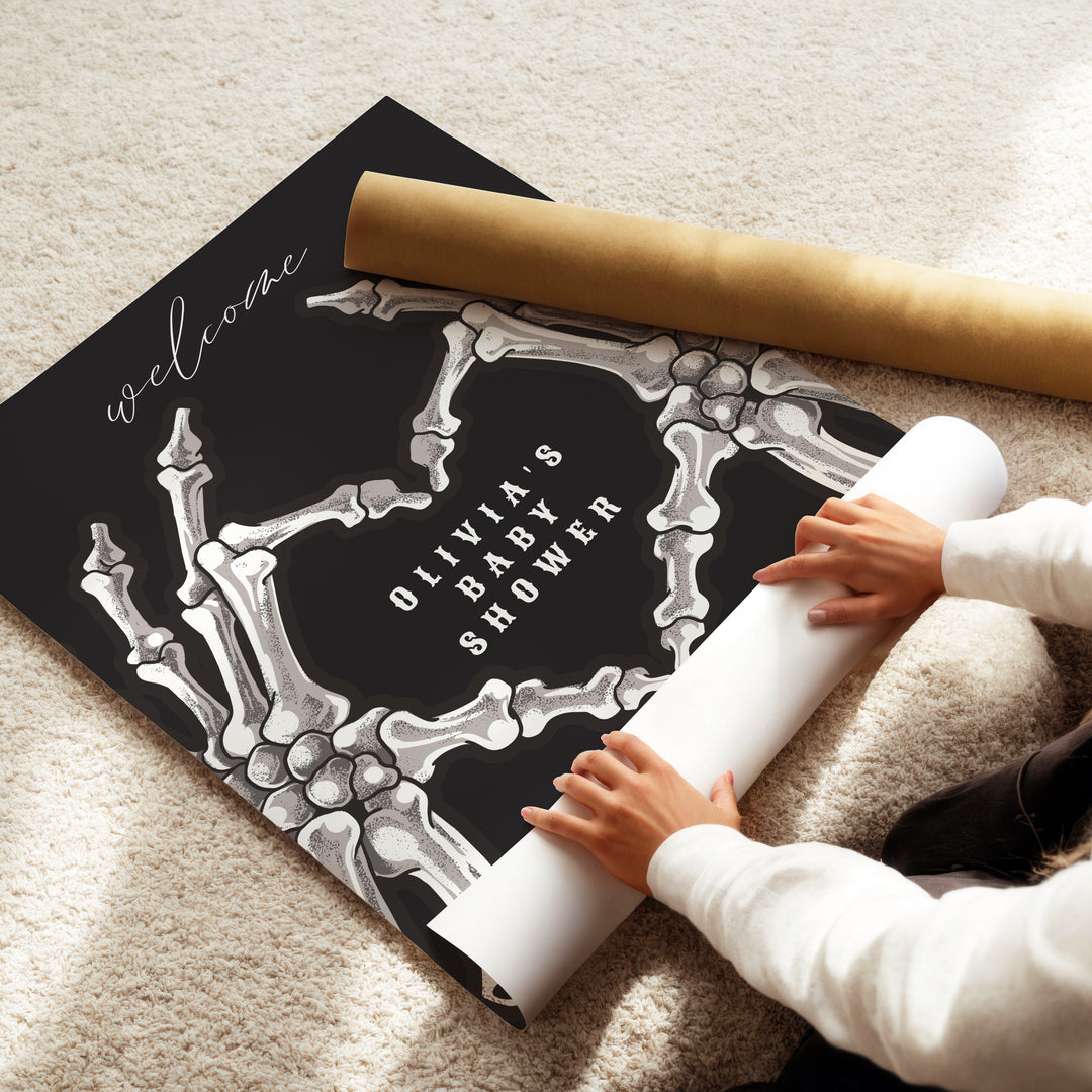 NOVA Little Boo Goth Skeleton Heart Hand Baby Shower Welcome Sign
