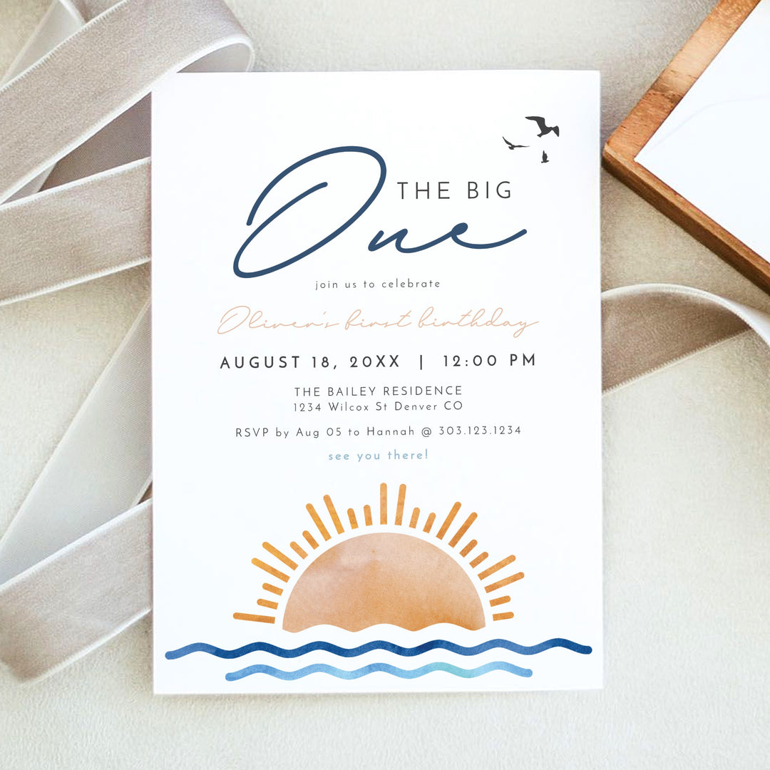 OCEANSIDE The Big One Coastal First Birthday Party Invitation