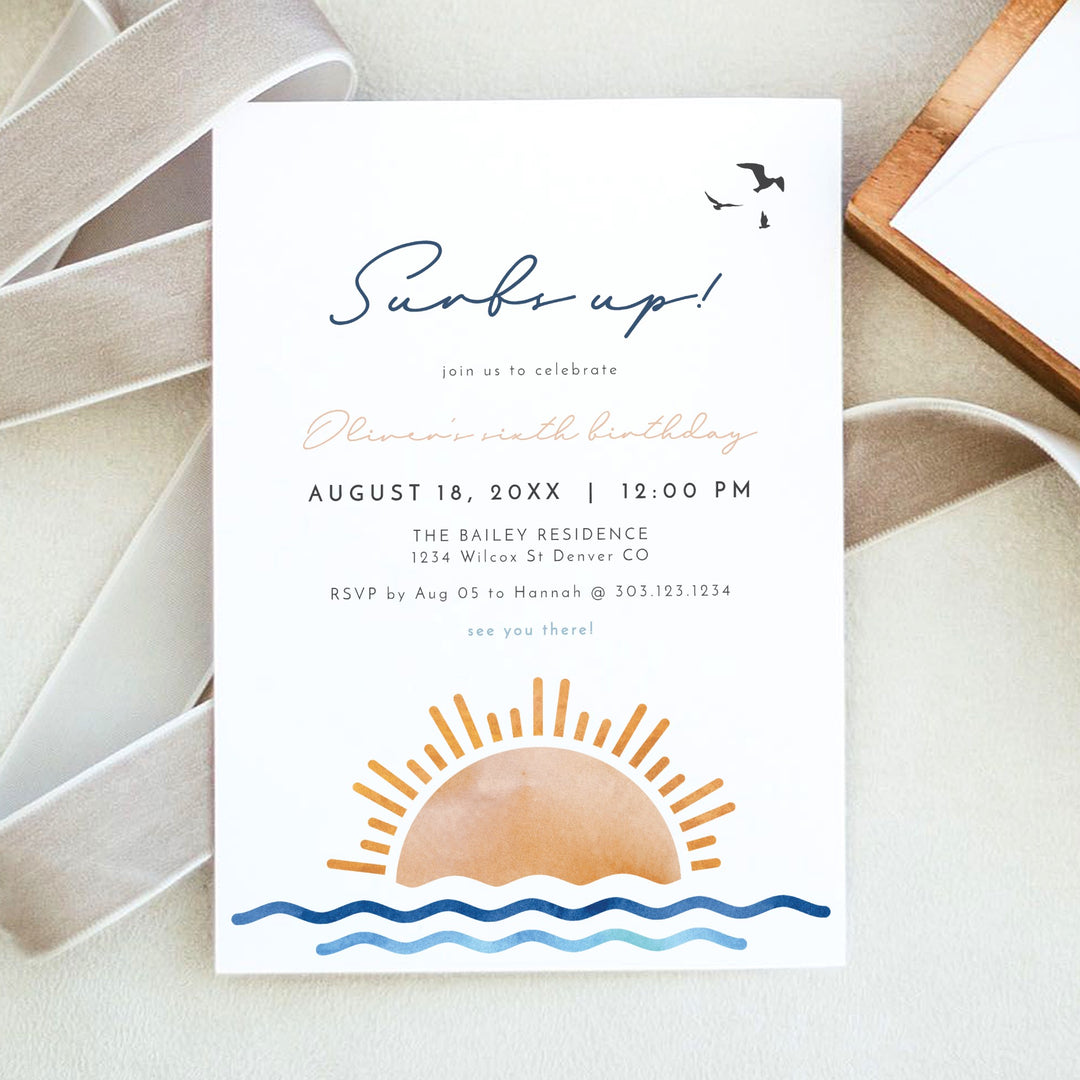 OCEANSIDE Surfs Up Birthday Party  Invitation